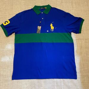 Polo Ralph Lauren Shirt Mens 2 XLT  Blue Green  Big Yellow Pony Mesh Top Golf